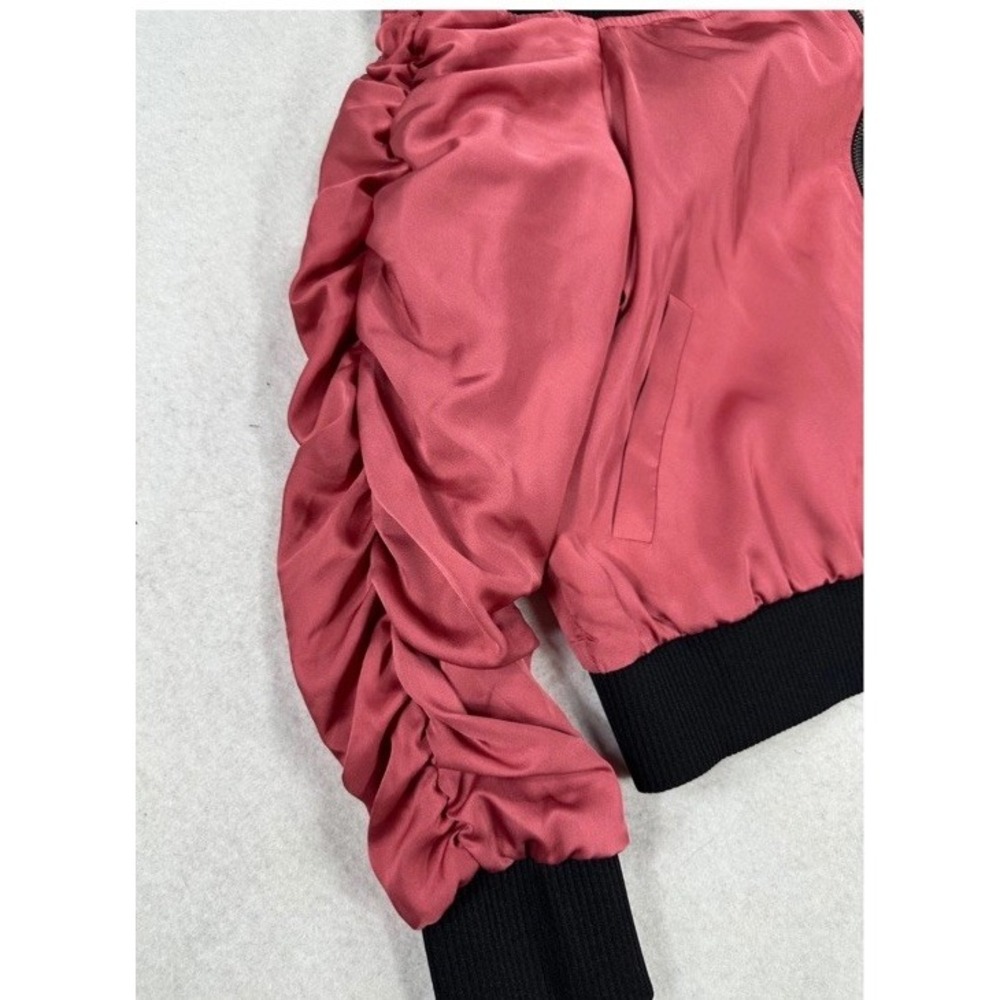 Project Runway Womens XL Off Shoulder Bomber Jacket Slate Rose Ruched Sleeve NWT - Picture 5 of 8